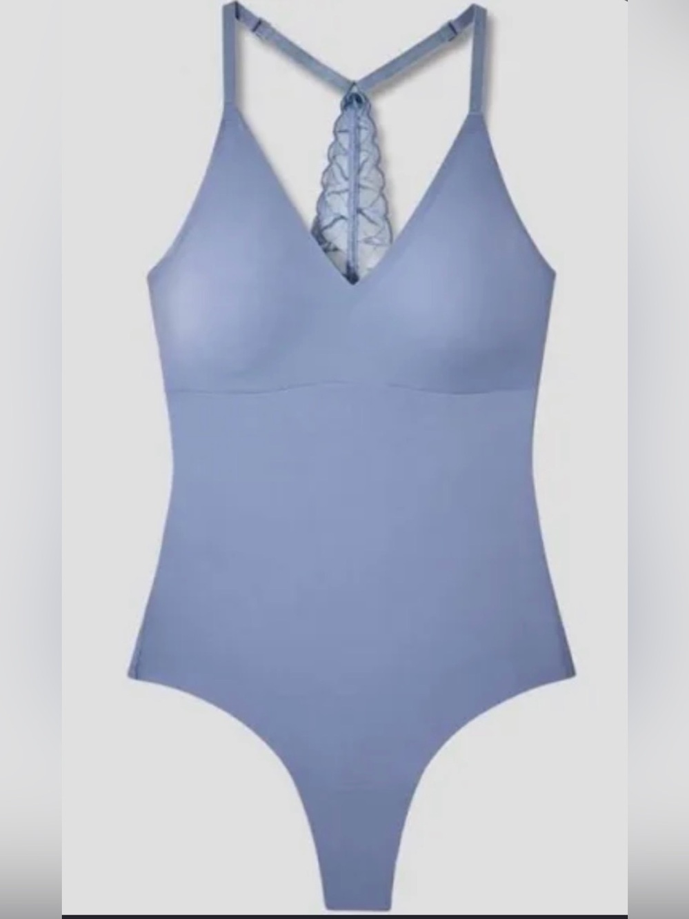 True & Co Light Periwinkle Lace-Back Bodysuit Size L-NWT